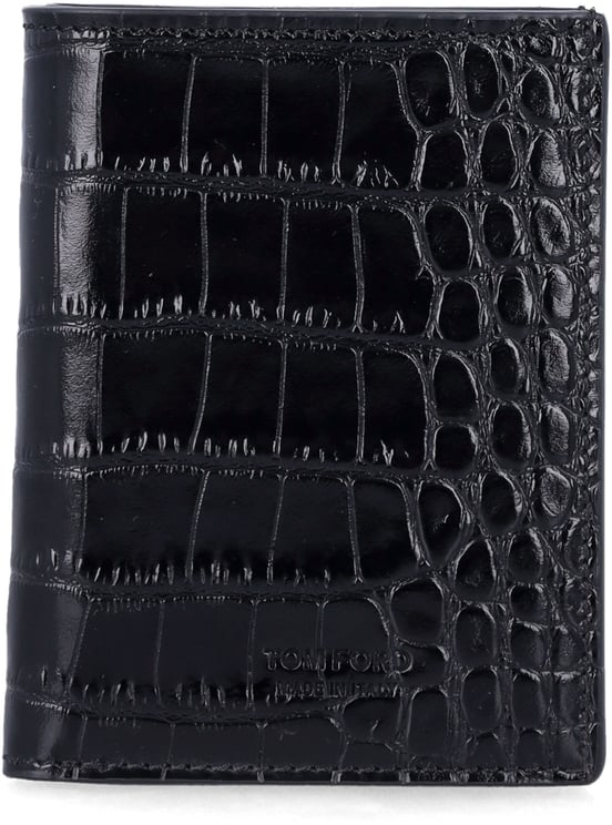Tom Ford Folding Card Crocco Print Nero