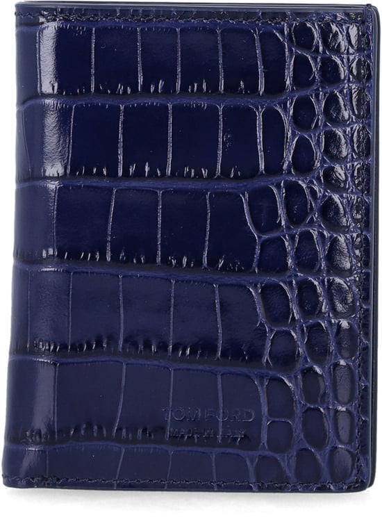 Tom Ford Folding Card Crocco Print Maritime Blue