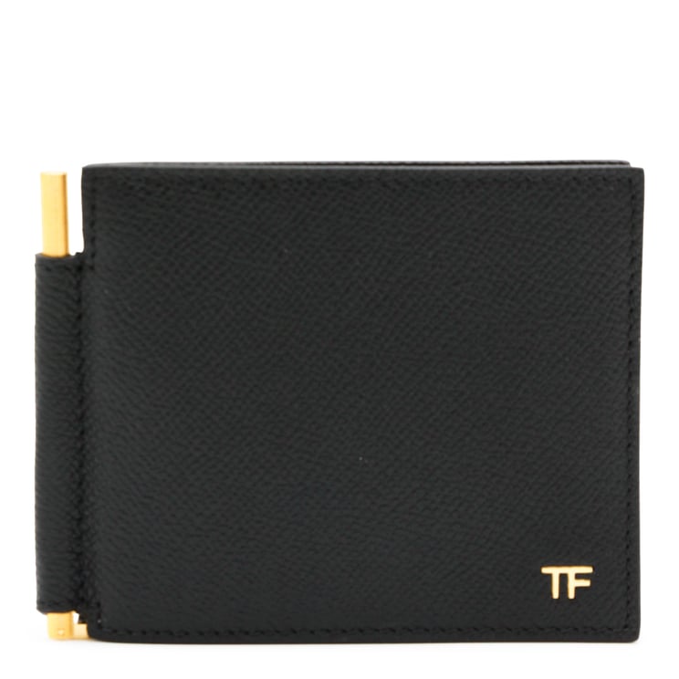 Tom Ford Textured Surface Black Bifold Wallet with Gold-Tone Clip