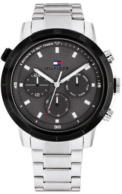 Tommy Hilfiger Tommy Hilfiger Horloge TH1792106 Troy Staal Quartz Chronograag met Zwarte Wijzerplaat 46mm