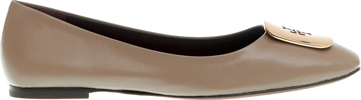 Tory Burch Ballerina Pelle Fango Logo Oro