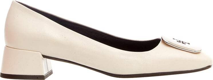 Tory Burch Pump Pelle Panna Fibbia Logo Argento Tacco 40