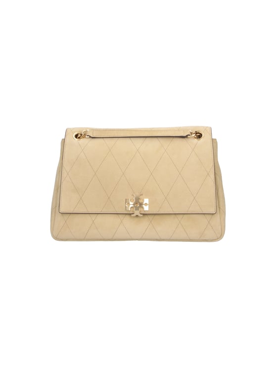 Tory Burch Quilted Handbag with Metallic Logo Clasp