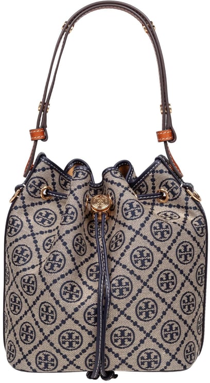 Tory Burch Tory burch monogram case bucket bag with jacquard pattern blue