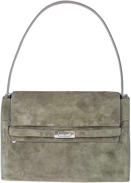 Tory Burch Structured Green Suede Shoulder Bag