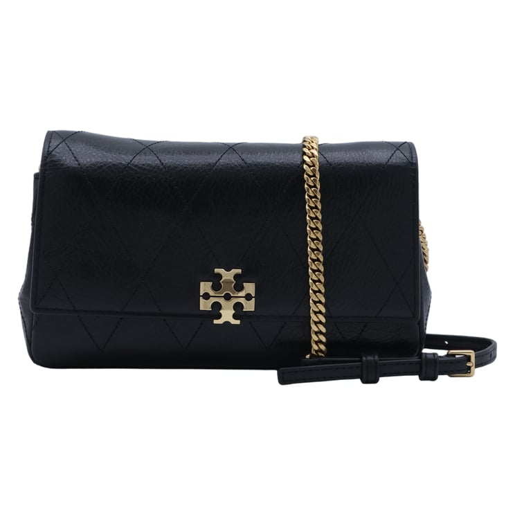 Tory Burch Quilted Black Leather Bag With Chain Strap And Logo Emblem