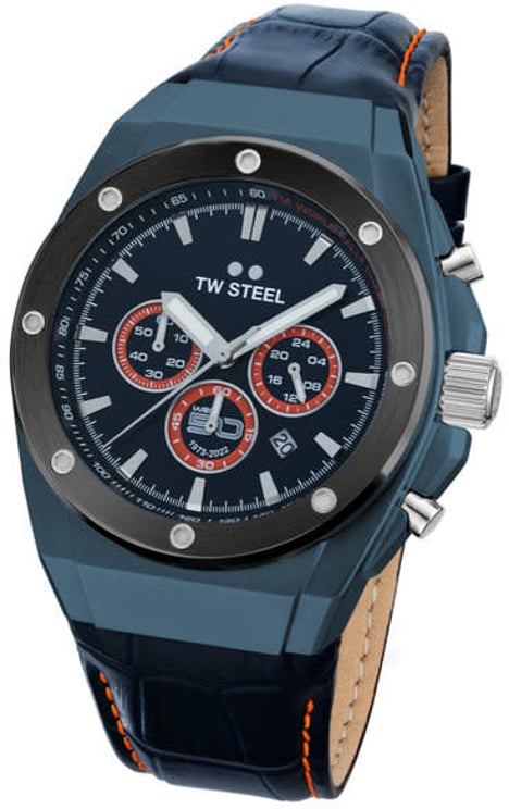 TW Steel TW Steel Horloge Heren CE4110 Staal Chronograaf 44mm Blauwe Plated met Zwart Plated Bezel