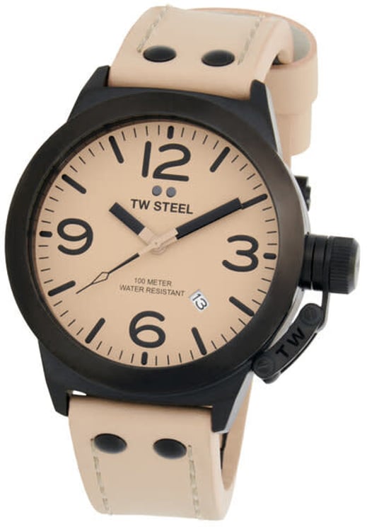 TW Steel TW Steel Horloge CS114 Canteen Staal met Zwarte Coating Automatisch met Leren Horlogeband 45 mm