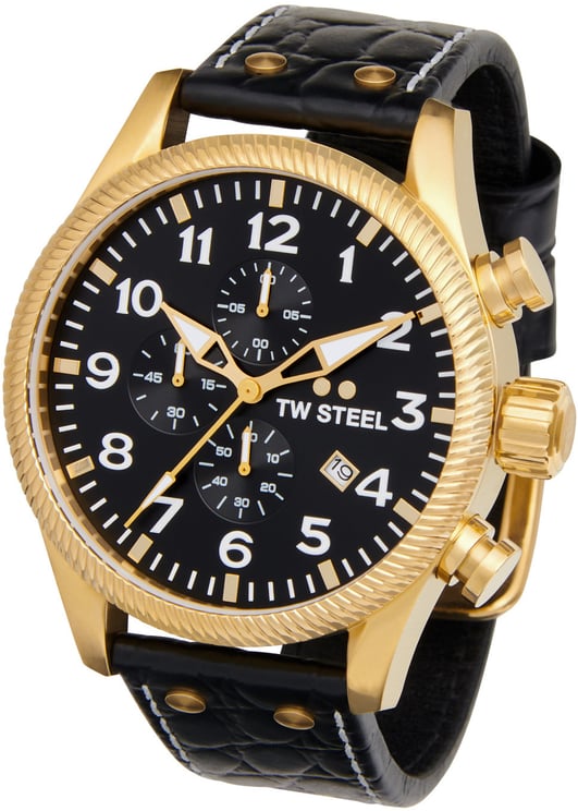 TW Steel TW Steel TWVS115 New Volante YG Chrono Zwart leer 48mm