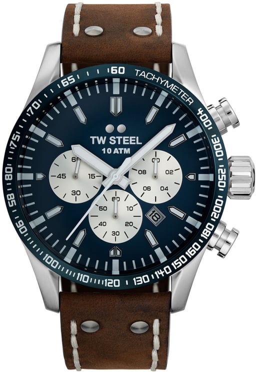 TW Steel TW Steel TWVS121 Volante Steel Chrono Bruin Leer 48mm