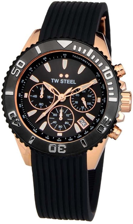 TW Steel TW Steel Horloge VA3 Staal met Roségouden Plating Quartz Swiss Made Chronograaf en Rubberen Band met Vouwsluiting 42mm