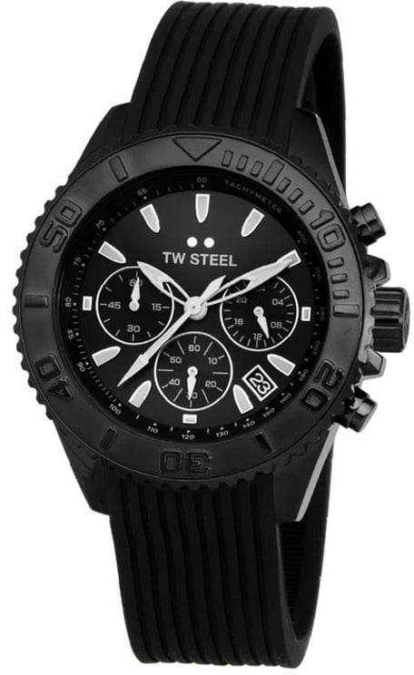 TW Steel TW Steel Horloge VA4 Staal met Zwarte Coating Quartz Swiss Made Chronograaf met Rubbere Horlogeband 42mm