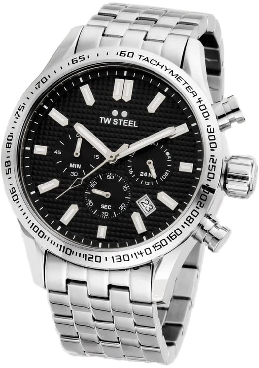 TW Steel TW Steel Horloge VB2 Volante Staal Quartz Swiss Made Chronograaf met Zwarte Wijzerplaat 45mm