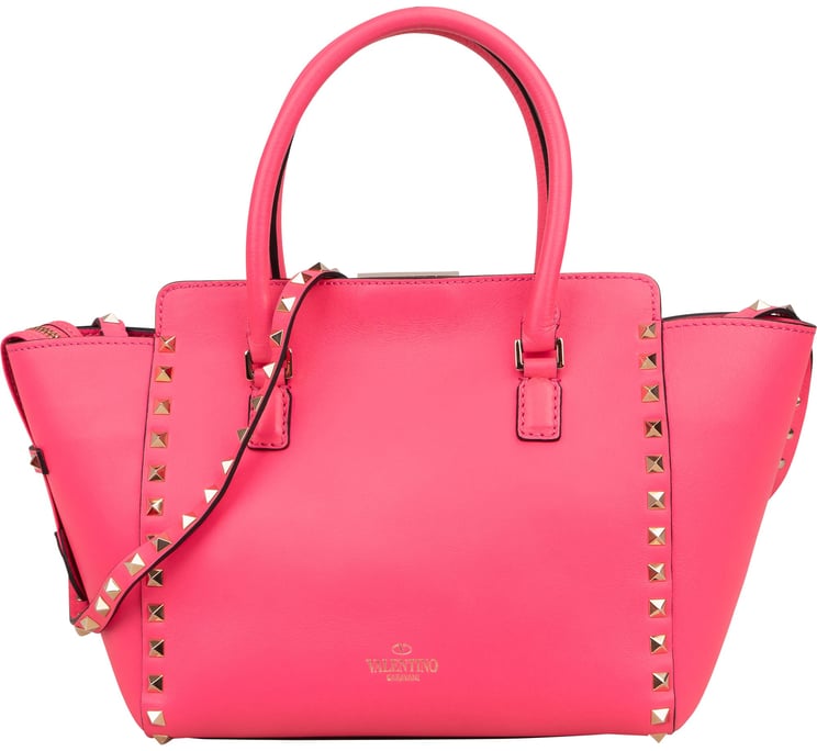 Valentino Valentino Garavani Neon Pink Leather Rockstud Handbag