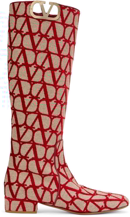 Valentino Red high boots with a monogram pattern.