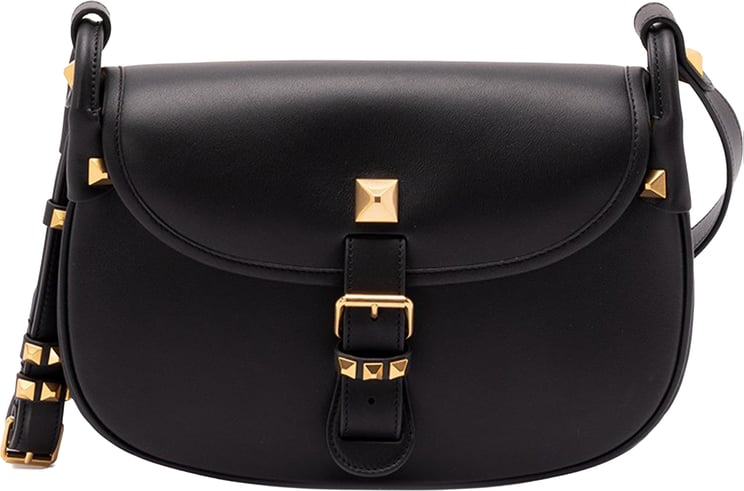 Valentino Black Curved Leather Pyramid Stud Bag