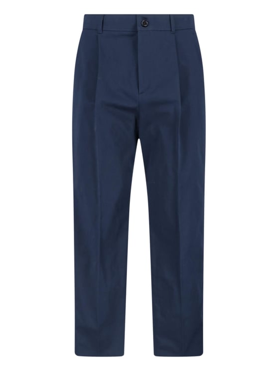 Valentino Navy Mid-Rise Tailored Cotton Trousers
