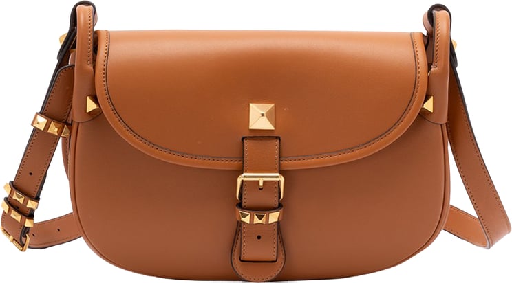 Valentino Brown Curved Leather Pyramid Stud Bag