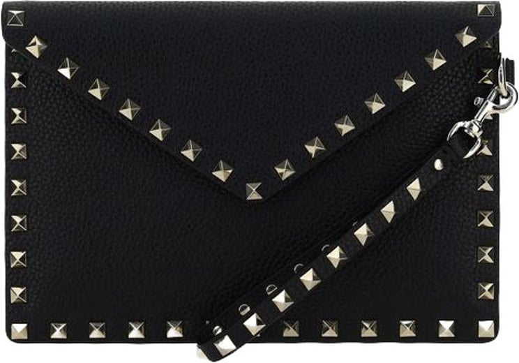 Valentino Garavani Valentino Garavani Black Calf Leather Bos Taurus Clutch Bag