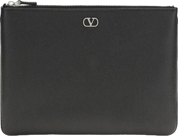 Valentino Garavani Valentino Garavani Black Calf Leather Bos Taurus Clutch Bag