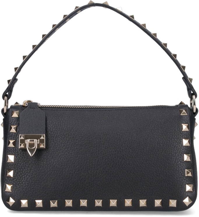 Valentino Garavani Black Rockstud Small Textured Leather Bag