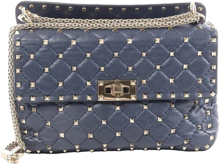 Valentino Garavani Valentino Rockstud Spike Chain 2Way Shoulder Bag in Navy Blue