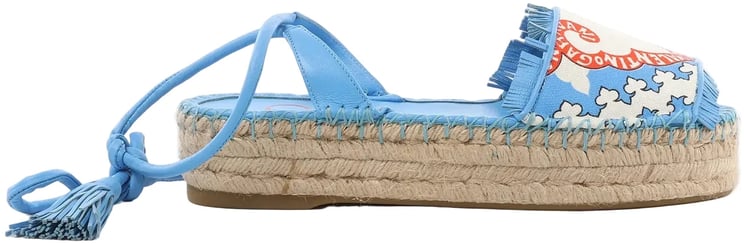 Valentino Garavani Valentino Garavani Tassels Fringe Canvas & Leather Espadrilles Sandals in Blue, Size 37 EU