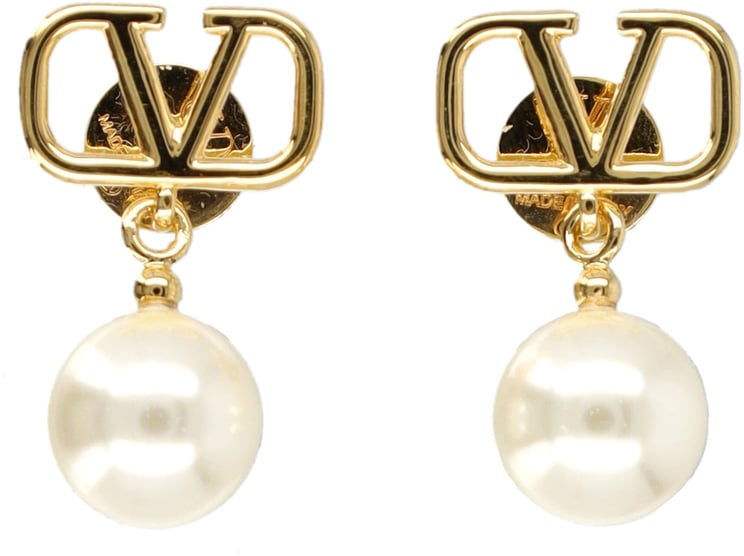 Valentino Garavani Earring V Logo Signature + Pearl Oro