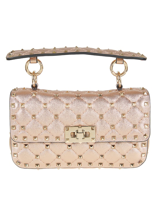 Valentino Garavani Laminated Nappa Rockstud Spike Shoulder Bag with Gold-tone Accents