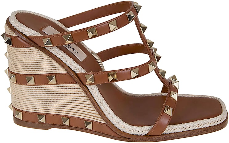 Valentino Garavani VALENTINO GARAVANI SLIDE ESPADRILLAS | ROCKSTUD | T. 10/100 | VITELLO/RIC.CORNELY RAFIA/PLATINUM STUDS