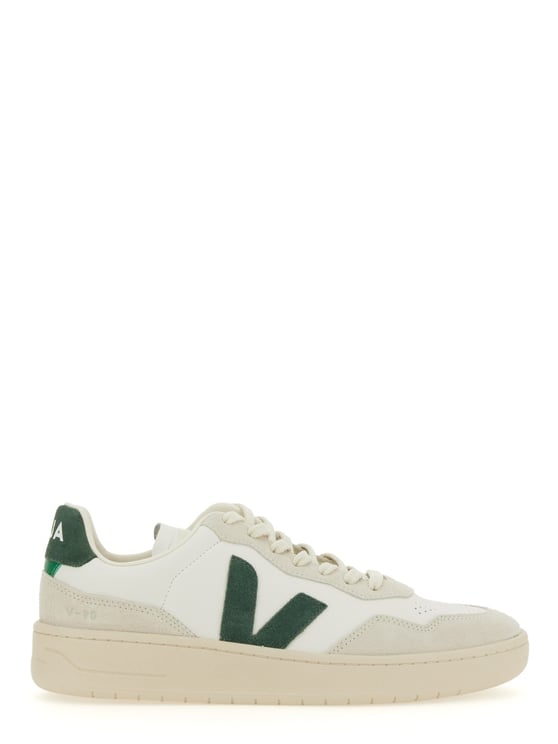 Veja White V-90 Suede Overlay Sneakers