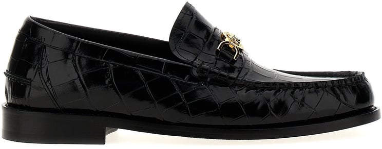Versace Versace Black Velvet Leather Slip-On Loafers