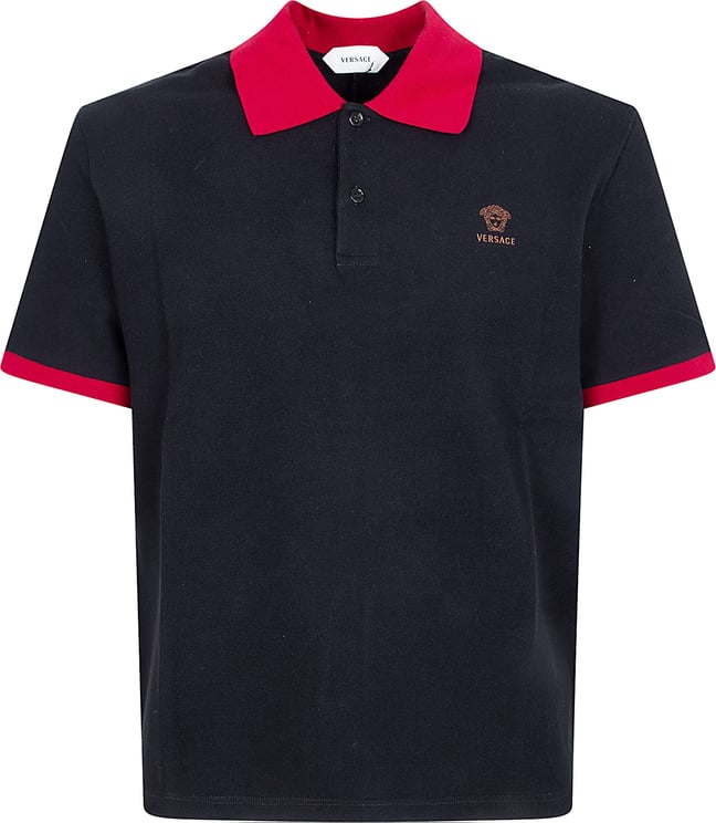 Versace Classic Black Polo Shirt with Contrasting Red Details