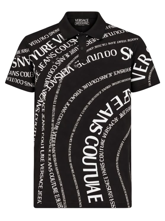 Versace Jeans Couture Black Dynamic Graphic Polo Shirt