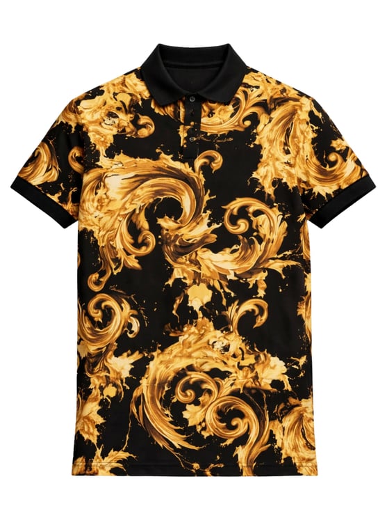 Versace Jeans Couture Black Cotton Gold Baroque Polo Shirt