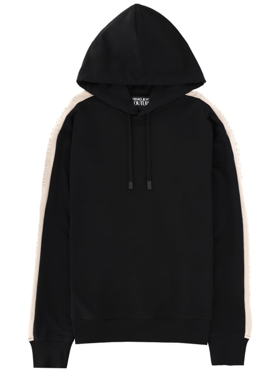 Versace Jeans Couture Black Sleeve Stripes Cotton Hoodie