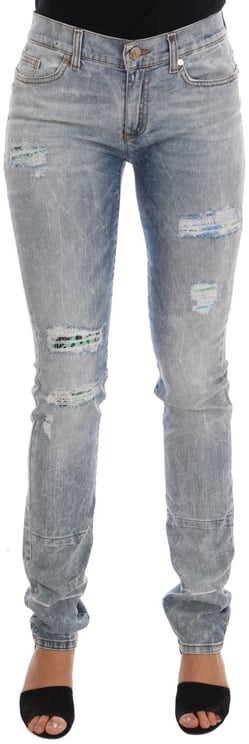 Versace Jeans Couture Versace Jeans Blue Wash Torn Stretch Slim Fit Jeans
