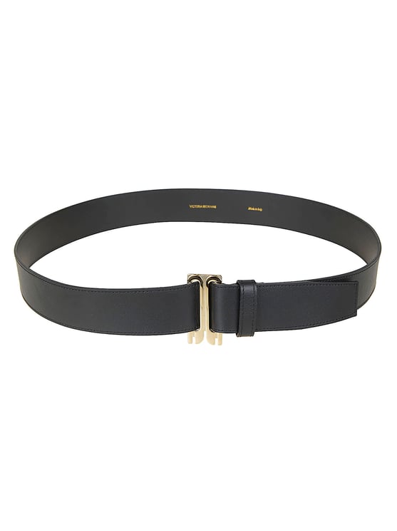 Victoria Beckham Leather Belt with Geometric Gold-tone Buckle