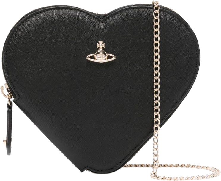 Vivienne Westwood Black Calf Leather Heart Zip Shoulder Bag