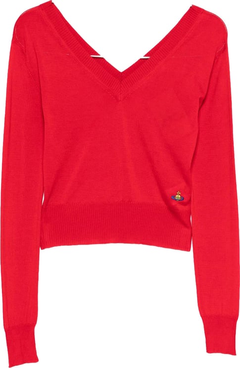 Vivienne Westwood Fitted Red Sweater With Deep V-Neckline And Ribbed Cuffs