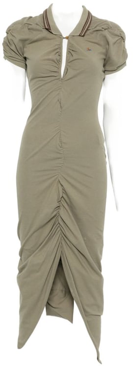 Vivienne Westwood Fitted Green Midi Dress With Ruched Detailing And Polo Collar
