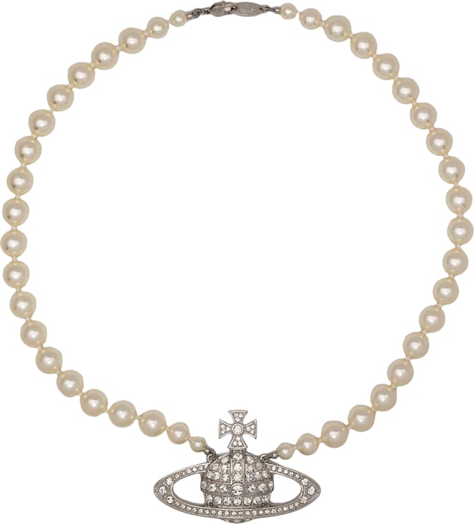 Vivienne Westwood Man Bas Relief Pearl Necklace Platinum Cream