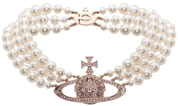 Vivienne Westwood Three Row Pearl Bas Relief Pink Gold/creamrose/vintage Rose