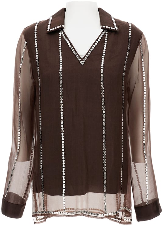 Wales Bonner Silk Organza V-Neck Shirt With Metal Stud Embellishments