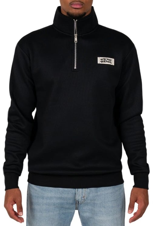 Wrong Friends GILROY HALF ZIP SWEATER - BLACK