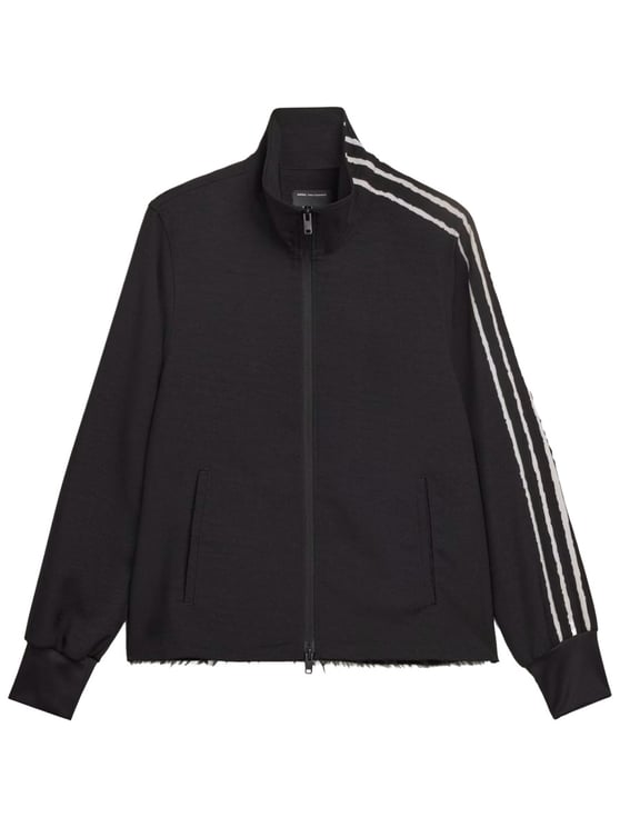 Y-3 High Collar Front-Zipper Sweatshirt with Striped Detail