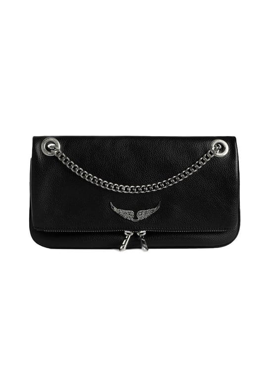 Zadig&Voltaire Rectangular Textured Clutch Bag with Silver Hardware