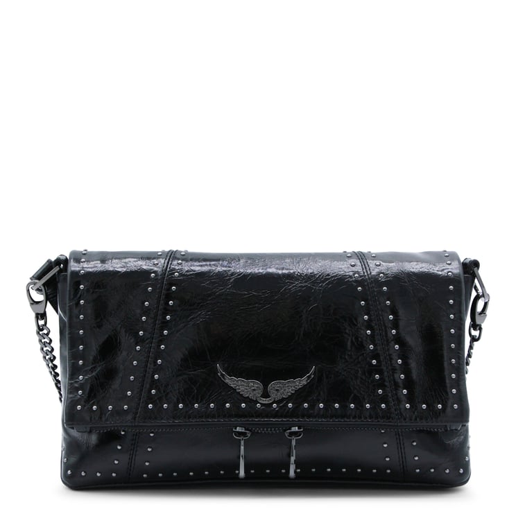 Zadig&Voltaire Black Leather Rock Ii Vintage Patent Studs Shoulder Bag