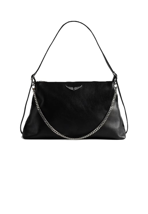 Zadig&Voltaire Smooth Black Leather Handbag with Embossed Logo