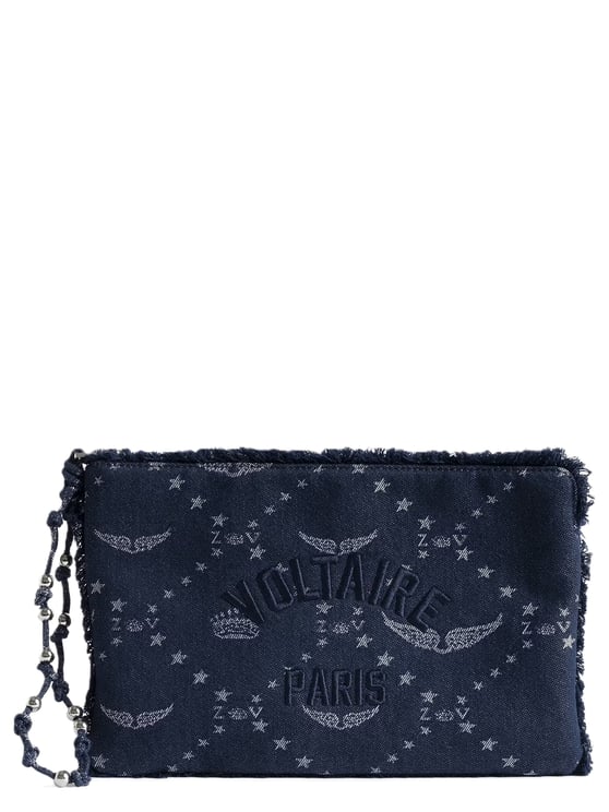 Zadig&Voltaire Rectangular Dark Denim Clutch with Embroidered Logo